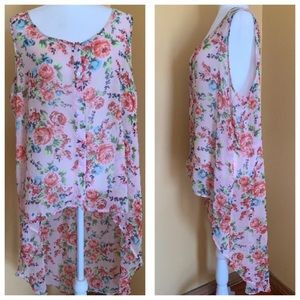 Torrid Duster Summer Spring Button Down Floral Chiffon Hi-Low Tunic Top Size 1X.